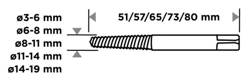 Graphite Törtcsavar kihajtó készlet, 4szög vég, 3-19mm, 5db