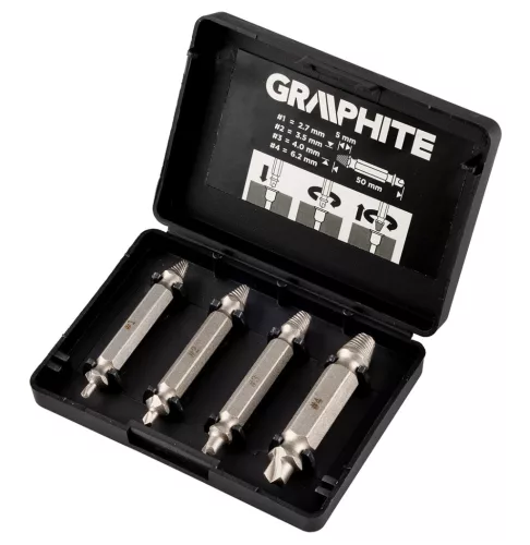 Graphite Törtcsavar kihajtó készlet, 2 oldalas, M5-M14, S2 acél, 4db