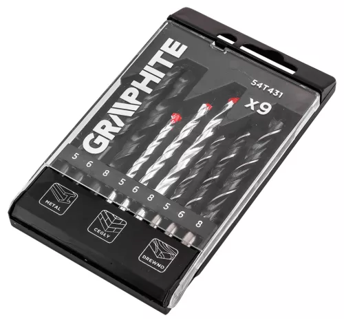 Graphite Fúrókészlet, fém, fa, kőzetfúrókkal, 5, 6, 8mm, 9db