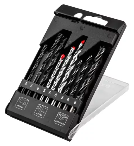 Graphite Fúrókészlet, fém, fa, kőzetfúrókkal, 5, 6, 8mm, 9db