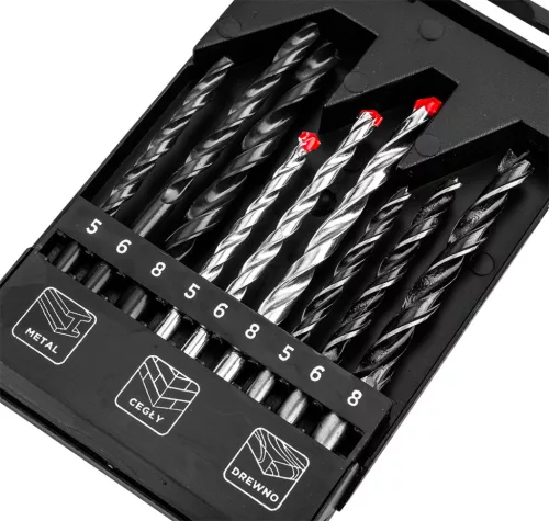Graphite Fúrókészlet, fém, fa, kőzetfúrókkal, 5, 6, 8mm, 9db