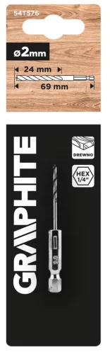 Graphite Fafúró 1/4" hatszög szárral, 2mm