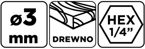 Graphite Fafúró 1/4" hatszög szárral, 3mm