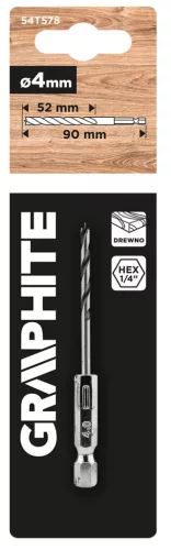 Graphite Fafúró 1/4" hatszög szárral, 4mm