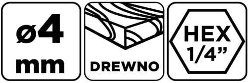 Graphite Fafúró 1/4" hatszög szárral, 4mm