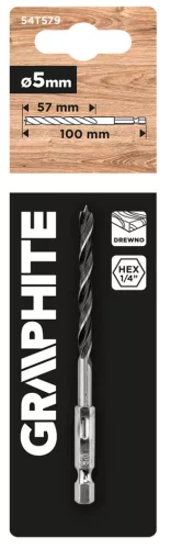 Graphite Fafúró 1/4" hatszög szárral, 5mm