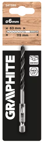 Graphite Fafúró 1/4" hatszög szárral, 6mm