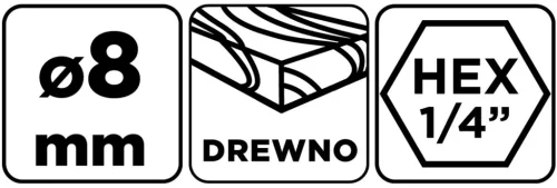 Graphite Fafúró 1/4" hatszög szárral, 8mm