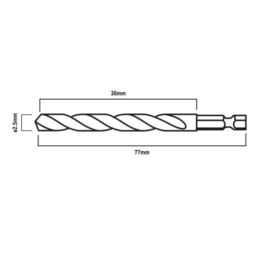 Graphite Csigafúró, 1/4" hatszög szárral, HSS DIN338, 2.5mm, 2db
