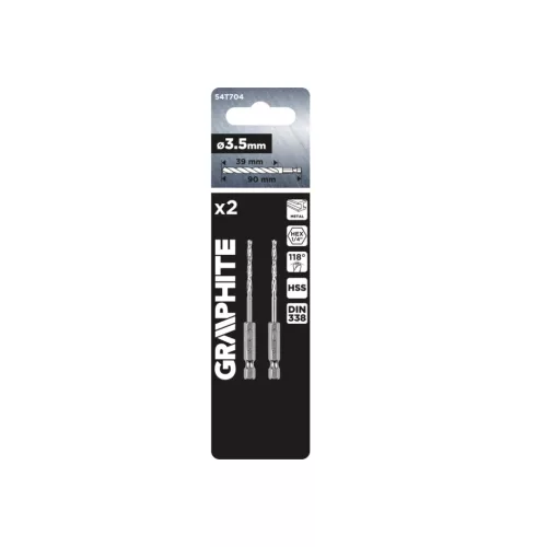 Graphite Csigafúró, 1/4" hatszög szárral, HSS DIN338, 3.5mm, 2db