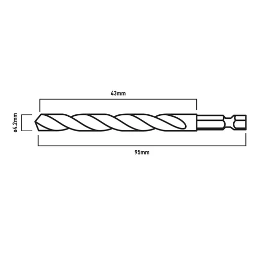 Graphite Csigafúró, 1/4" hatszög szárral, HSS DIN338, 4.2mm, 2db