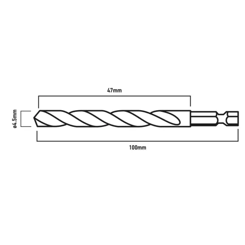 Graphite Csigafúró, 1/4" hatszög szárral, HSS DIN338, 4.5mm, 2db