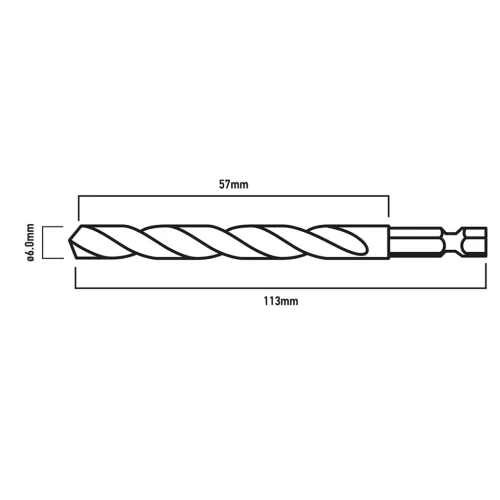 Graphite Csigafúró, 1/4" hatszög szárral, HSS DIN338, 6mm, 2db