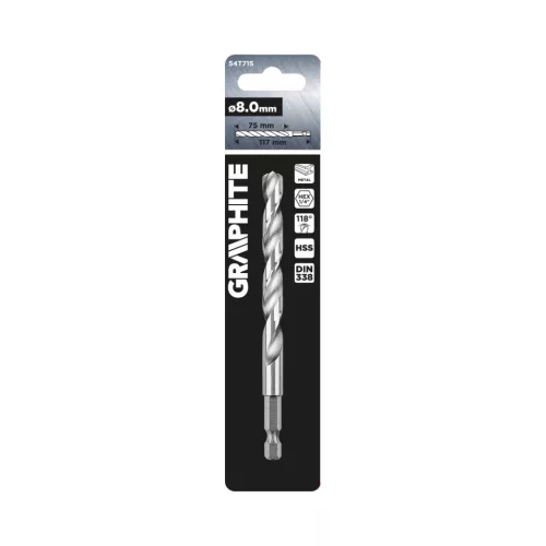 Graphite Csigafúró, 1/4" hatszög szárral, HSS DIN338, 8mm