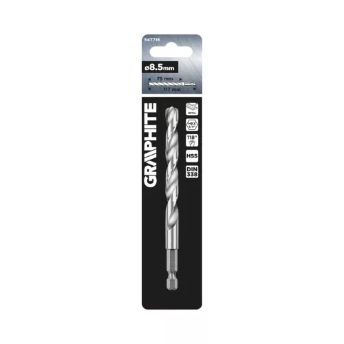 Graphite Csigafúró, 1/4" hatszög szárral, HSS DIN338, 8.5mm