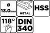 Graphite Csigafúró HSS, hosszú, DIN340, 13mm