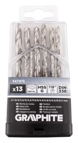 Graphite Csigafúró készlet, HSS-G, 13db-os, 1,5-6,5mm