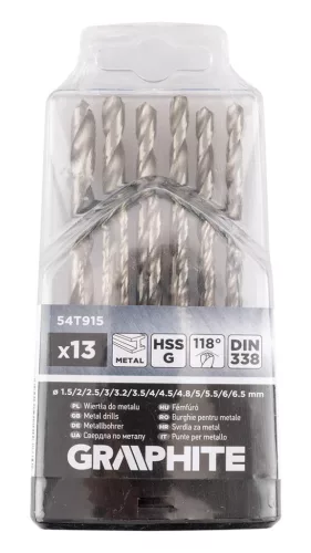 Graphite Csigafúró készlet, HSS-G, 13db-os, 1,5-6,5mm
