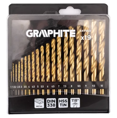Graphite Csigafúró készlet, HSS-Titán, 19db-os, 1-10mm