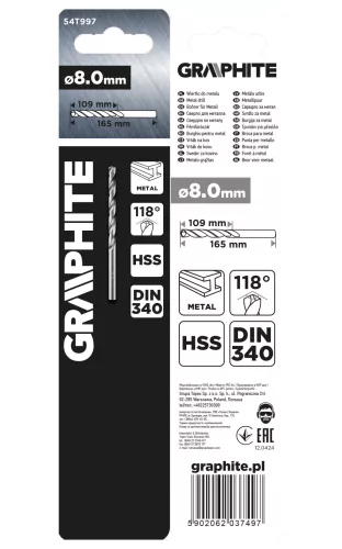 Graphite Csigafúró HSS hosszú 8x165/109mm, DIN340