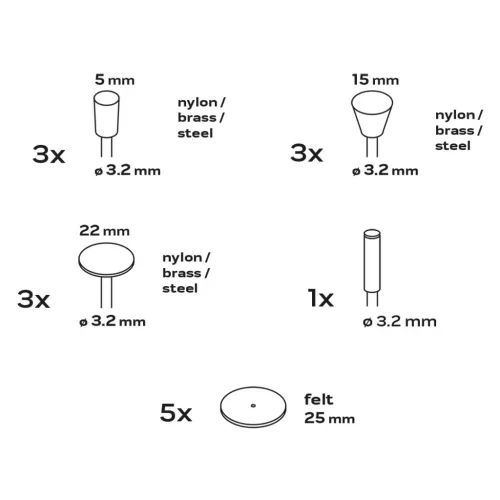 Neo Tools Kefe és polírozó készlet mini fúró- és csiszológéphez, 15db