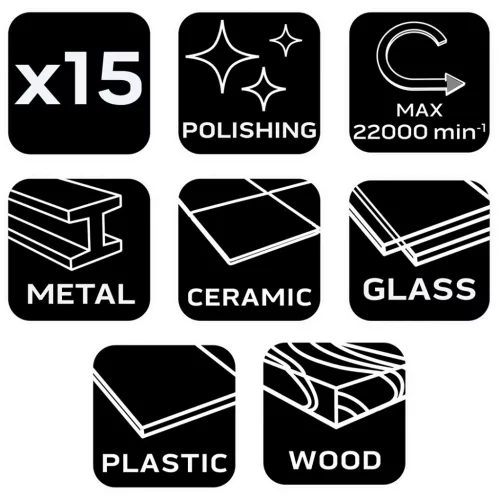 Neo Tools Kefe és polírozó készlet mini fúró- és csiszológéphez, 15db