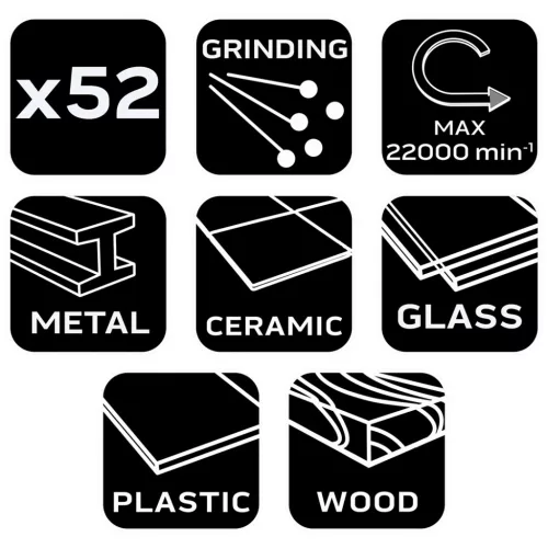 Neo Tools Csiszolókészlet mini fúró- és csiszológéphez, csiszolóanyagok, csiszolópapírok, 52db