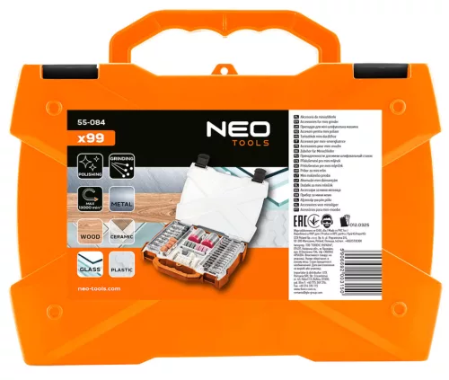 Neo Tools Tartozékkészlet mini fúró- és csiszológéphez, 99db