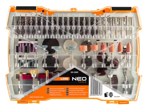 Neo Tools Tartozékkészlet mini fúró- és csiszológéphez, 286db
