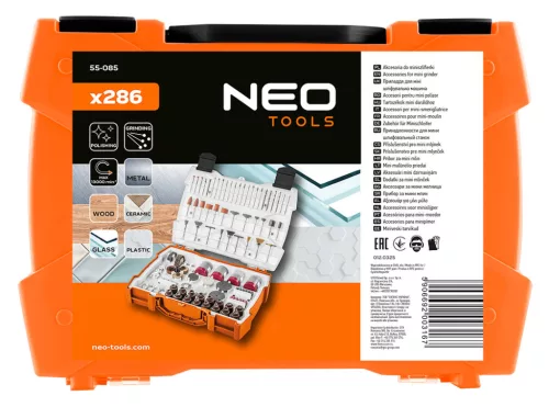 Neo Tools Tartozékkészlet mini fúró- és csiszológéphez, 286db