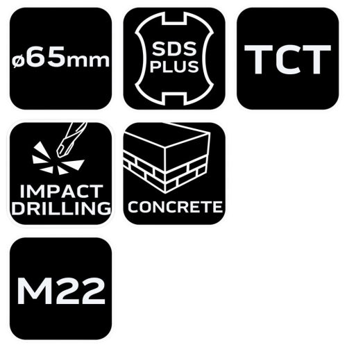 Neo Tools Koronafúró, körkivágó, 65mm, SDS PLUS szárral és központfúróval