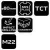 Neo Tools Koronafúró, körkivágó, 80mm, SDS PLUS szárral és központfúróval