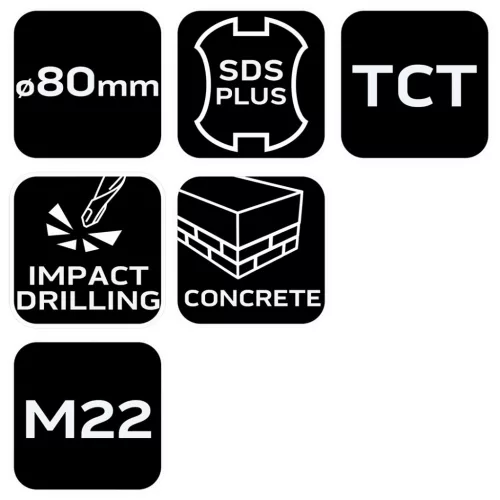 Neo Tools Koronafúró, körkivágó, 80mm, SDS PLUS szárral és központfúróval