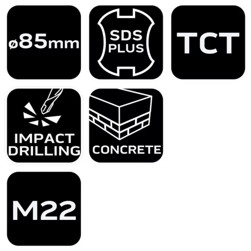 Neo Tools Koronafúró, körkivágó, 85mm, SDS PLUS szárral és központfúróval