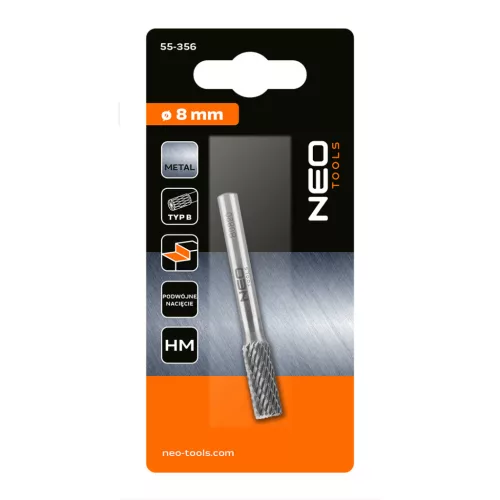 Neo Tools Keményfém marófej, turbómaró, B, hengeres, frontélezéssel, 8x20mm, szár méret 6x45mm