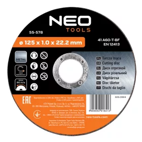   Neo Tools Vágókorong, fémhez, 125x1x 22.2mm, 41A60-T-BF, 10db