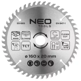   Neo Tools Körfűrészlap merülőfűrészhez keményfém fogakkal, 160x1.4x2.0x20mm, 48 fog