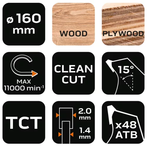 Neo Tools Körfűrészlap merülőfűrészhez keményfém fogakkal, 160x1.4x2.0x20mm, 48 fog