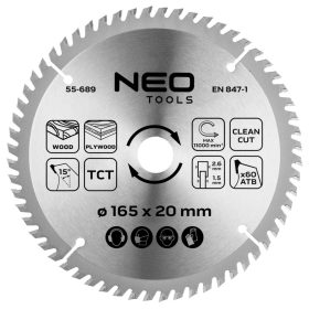   Neo Tools Körfűrészlap merülőfűrészhez keményfém fogakkal, 165x20mm, 60 fog