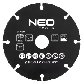   Neo Tools Vágókorong, fához, műanyaghoz, volfrámkarbid, 125x22.2mm