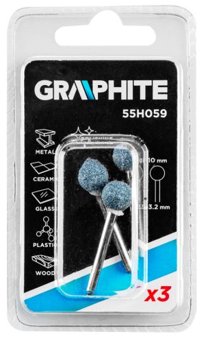 Graphite Csapos csiszolókő 10mm, gömb, szár 3.2mm, 3db