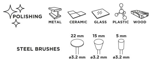 Graphite Csapos kefe készlet 3db, acélsodrony befejezőkefe, pohárkefe, kerékkefe
