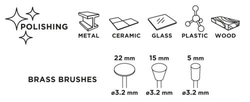 Graphite Csapos kefe készlet 3db, sárgaréz befejezőkefe, pohárkefe, kerékkefe
