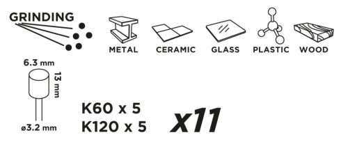Graphite Csiszolóhüvely 6.3mm, K60, K120, készlet 10db + szár 3.2mm