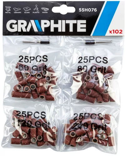 Graphite Csiszolóhüvely 6.3mm, K60, K80, K120, K240, set 100db + szár 3.2mm, 2db