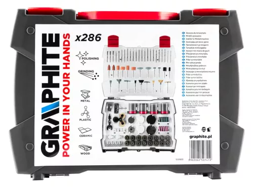 Graphite Tartozékkészlet mini fúró- és csiszológéphez, 286db