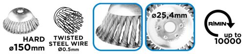 Graphite Drótkorong, fazékkefe sodrott 150 x 25,4mm benzines kaszákhoz