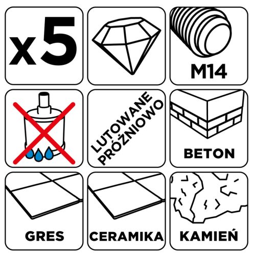 Graphite Körkivágó készlet, gyémántos, M14, 6,8,10,12,16mm