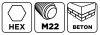Graphite Koronafúró, körkivágó adapter, HEX hatszög szárral, központfúróval, M22, 200mm