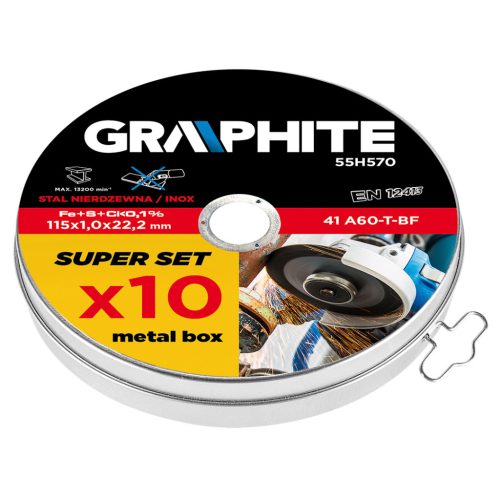 Graphite Vágókorong fémhez 115x1x22.2mm, 10db, 41A60-T-BF, INOX